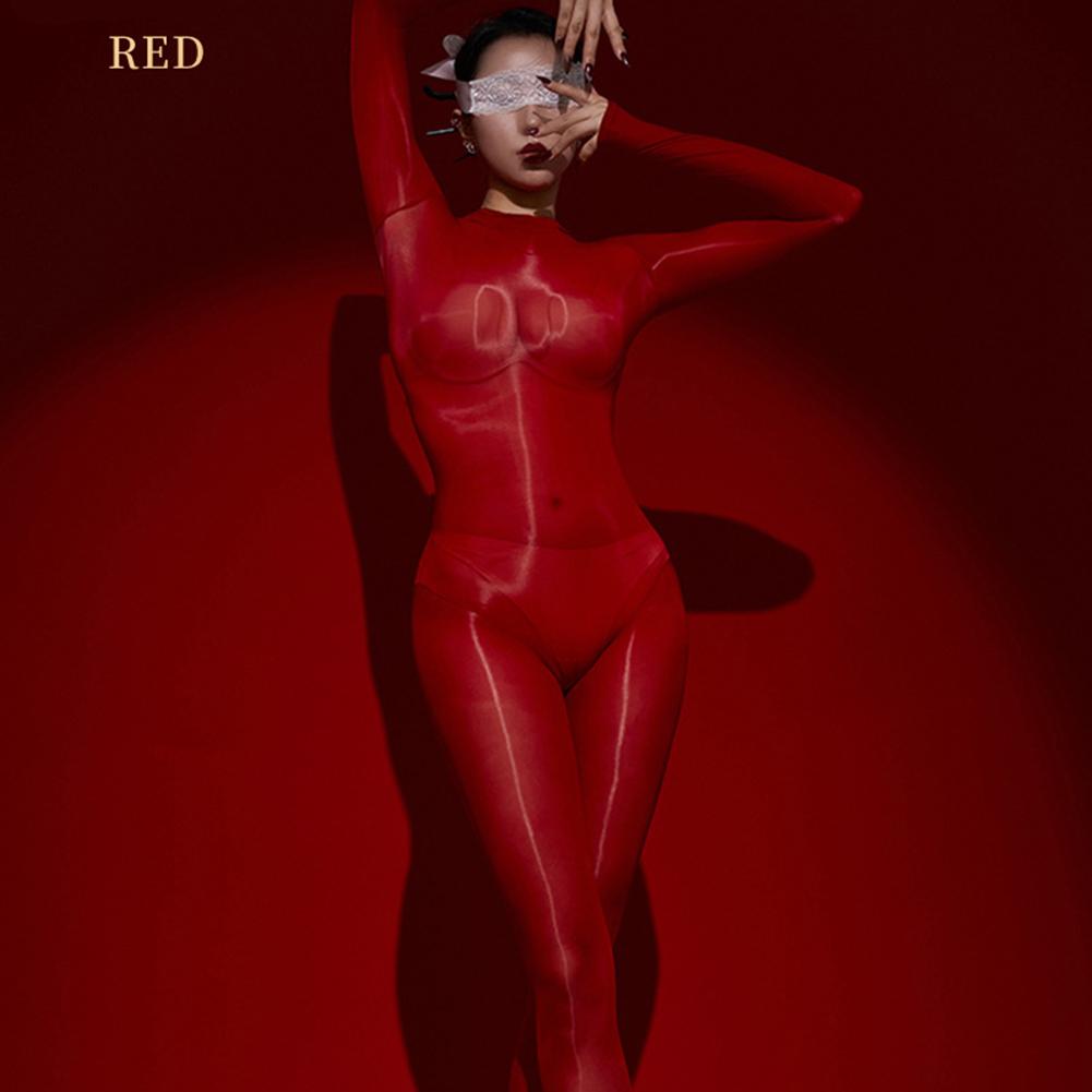 Sexy Women Oil Glossy Full Body Stockings Sheer See Through Bodysuit Tight Elastic Leotard Solid Transparent Seductive Jumpsuit