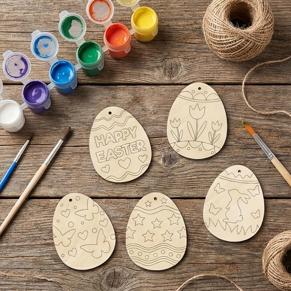 40Pcs Easter Wooden Egg Ornaments, Assorted Blank Wood Slices with Ropes, DIY Crafts Pendant for Spring Home Holiday Party Decor