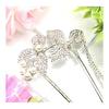 Miaomyao U-Shaped Hairpin for Traditional Japanese Outfits and Yukata, Elegant Pearl and Cubic Zirconia Lemon Leaf Design, Antique Silver Metal Hair
