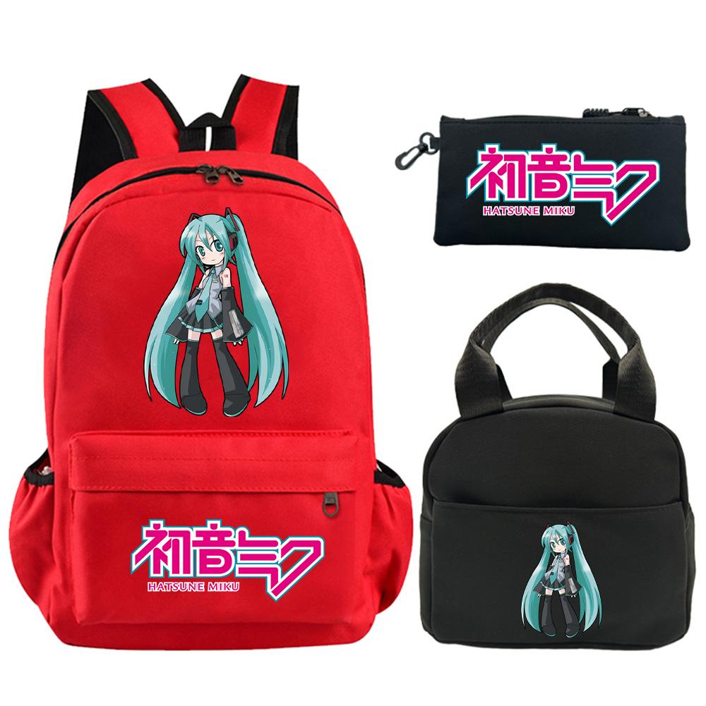 3Pcs/set Anime Hatsune Miku Printed Backpack with Shoulder Bag Pencil Case for Teenager Student Boy Girl Schoolbag Large Capacity Waterproof Bookbag