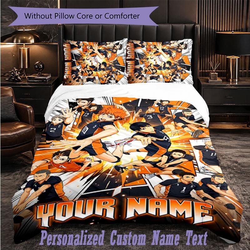 Personalized 3Pcs Bedding SetHaikyuu Custom Text Duvet Cover Pillowcase Set Bedroom Gift