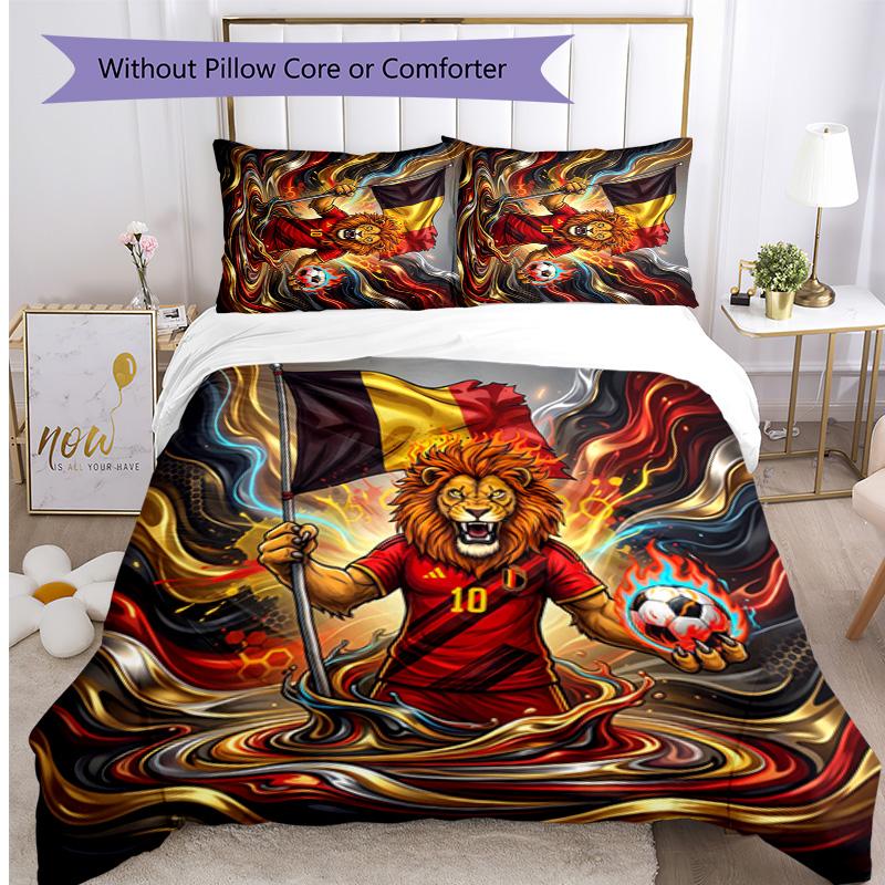 Set Biancheria da Letto Stampata Calcio Belgio 3 Pezzi Copriletto Traspirante Accogliente come Regalo per Inaugurazione Casa o Festa