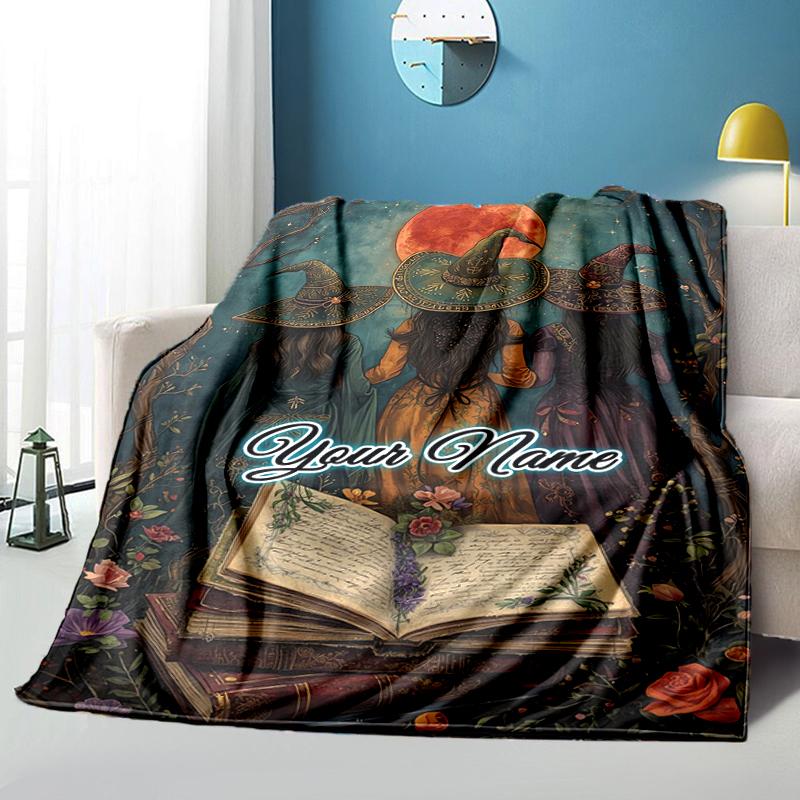 1PC Custom Name Witches moonlight. flannel blanket versatile,all-season throw suitable for the living room,bedroom,camping,travel,and gift