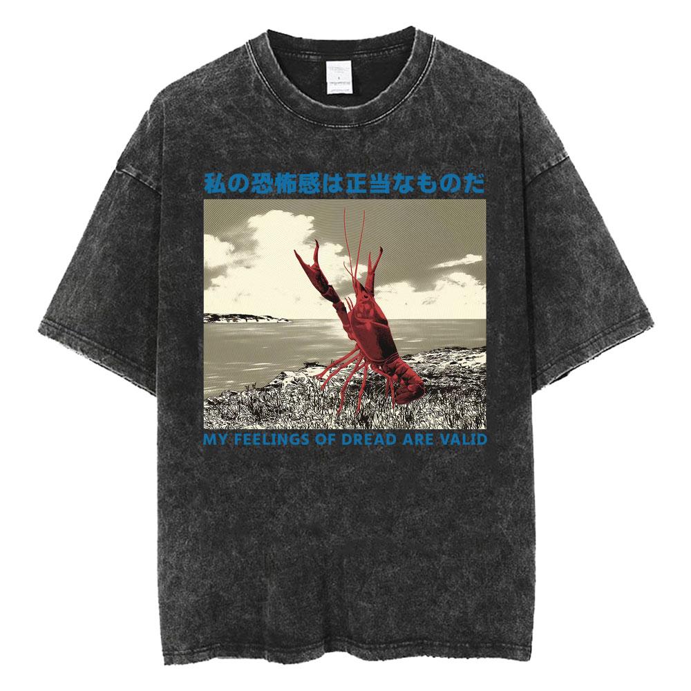 My Feelings of Dread Are Valid Japanese Style Crawfish Funny T-shirts Unisex Vintage Washed Gothic Oversized T Shirts Streetwear S разноцветный
