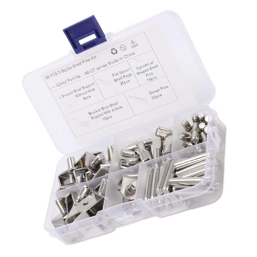 88Pcs 5 Styles Shelf Pins Kit Nickel Plated Shelf Support Pegs for RV Cabinet Bookshelf Display Cabi