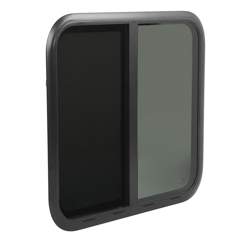 800x700mmm Rounded Sliding Windows Thick Tempered Glass UV Resistant Black Aluminum Alloy Frame with Screen for Caravan