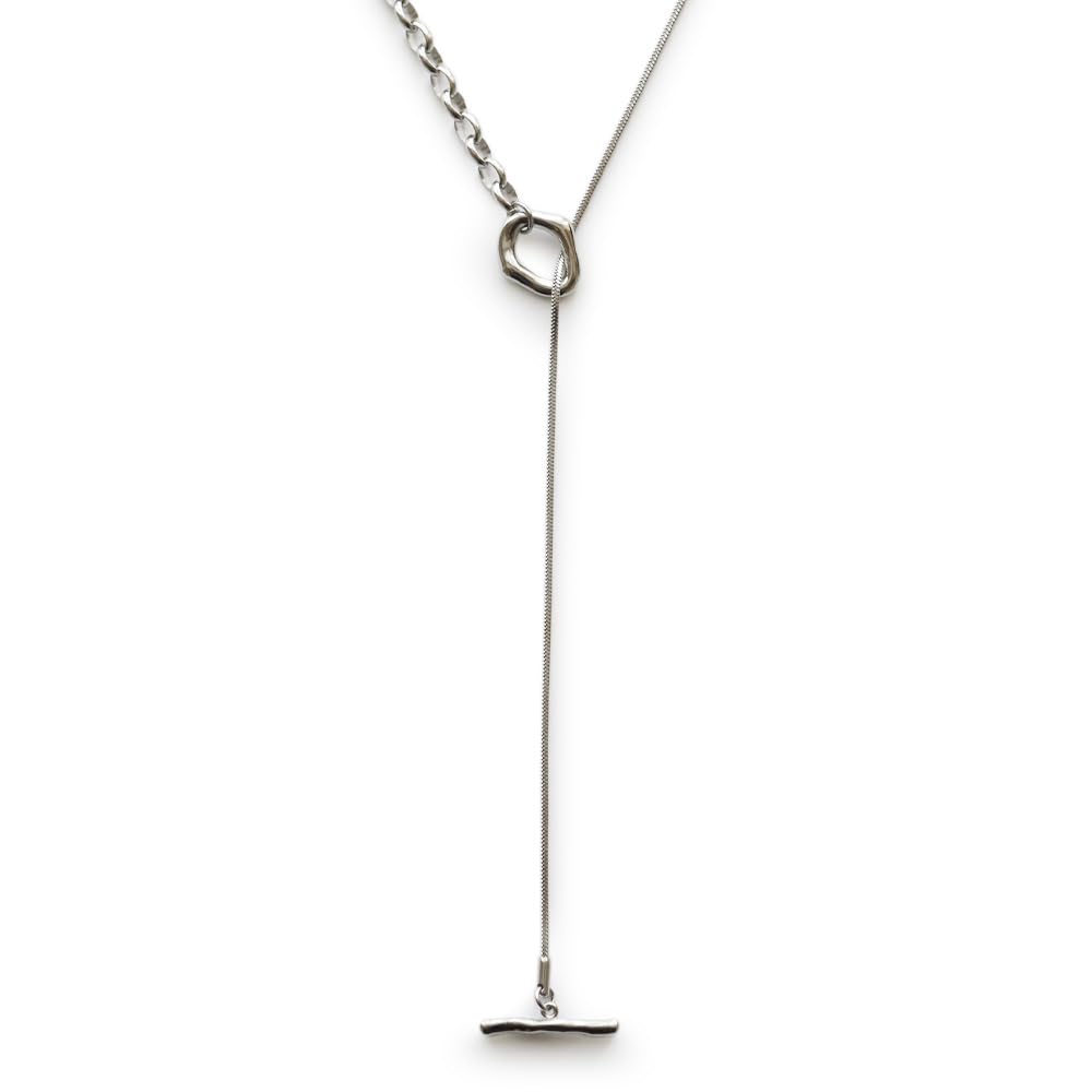

JewelVOX Necklace for Surgical Stainless for Adults [Jewel Box] Women, Long, Y-Shaped, 2-Way, Double-Row, Steel, Hypoallergenic, (Silver)
