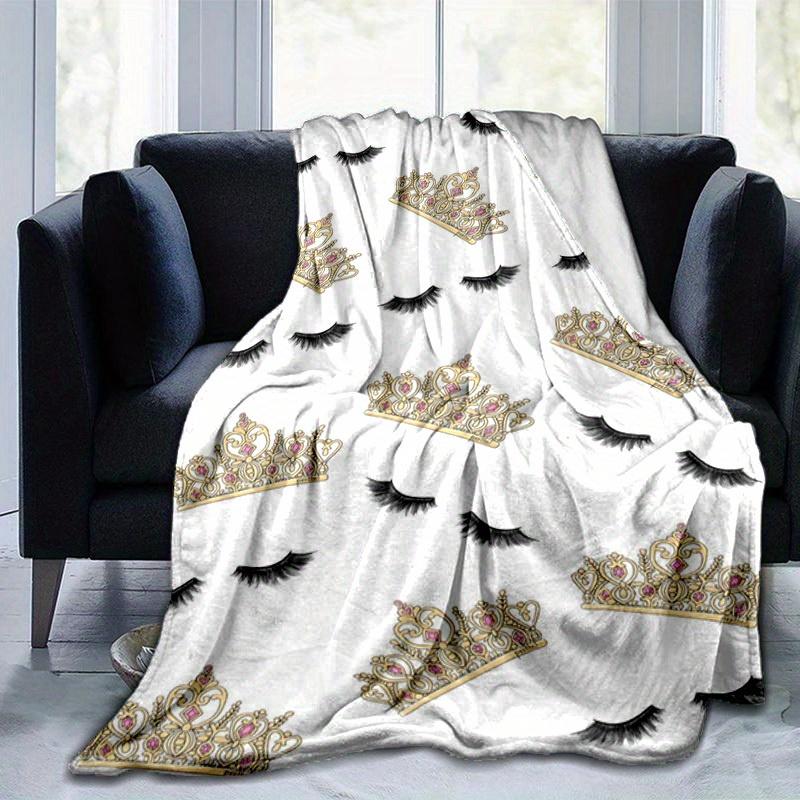 

1pc. Luxury Crown & Eyelash Patterned Blanket - Perfect for Home, Office, Outdoor Use, Gift Idea, Suitable for All Seasonsz041739 75x90cm