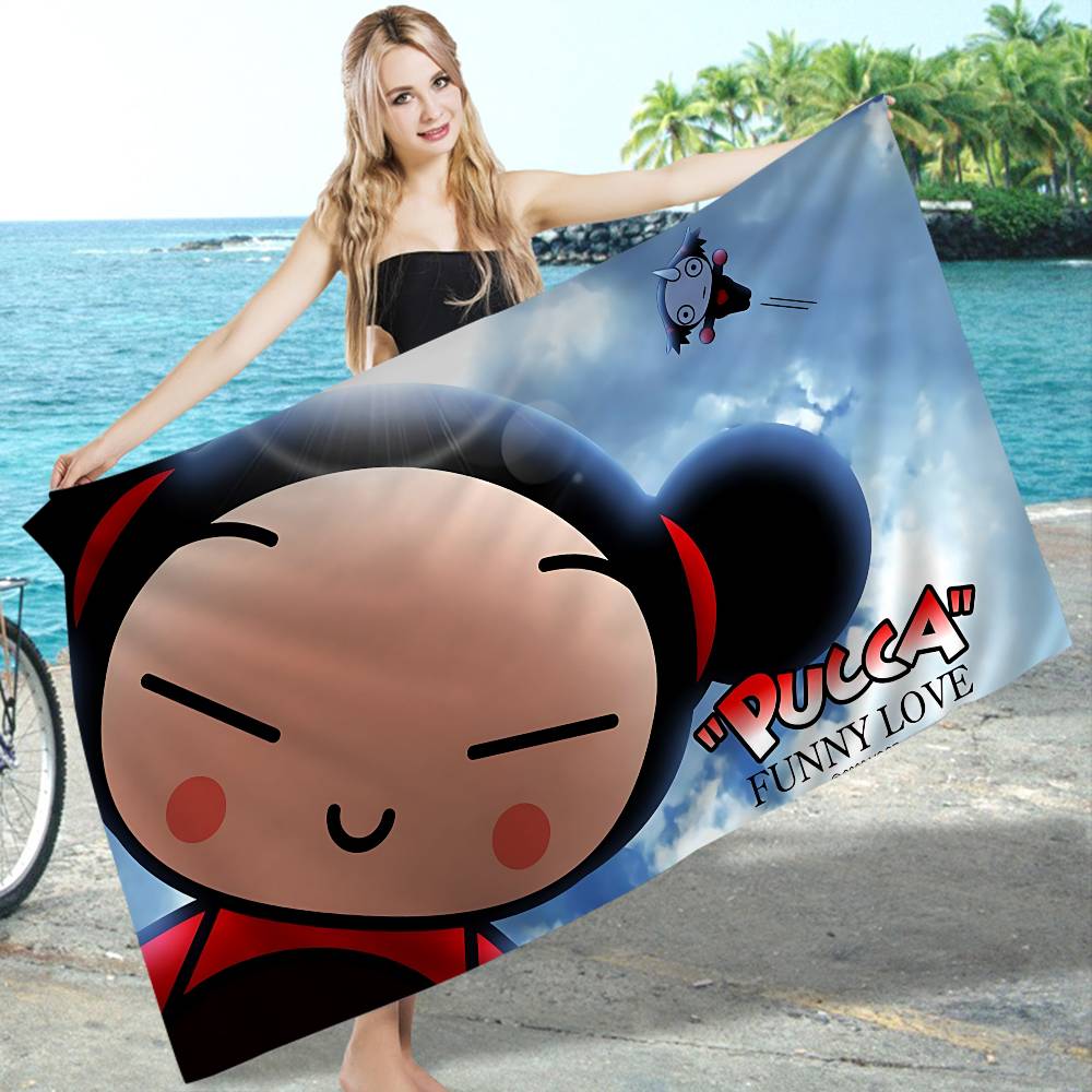 Animation Series P-Pucca Microfiber Printed Beach Towel Mountain Climbing Yoga Beach Swimming Running Absorbent Soft Towel