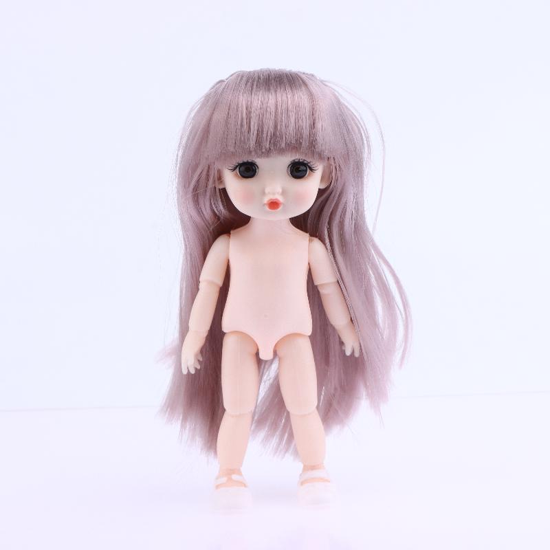 1 Set Nude Doll 3D Simulation Eyes 13 Joint Black Long Hair 1/8 17Cm Doll Plastic Doll Head Toys With Gold Brown Hair Kids Gift