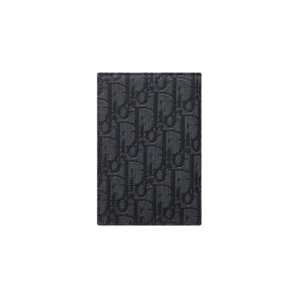 Dior Embossed Logo Metal Coated Brass Oblique Print Fabric Passport Holder Men passport holder Black 2ESPH016YSE-H03E