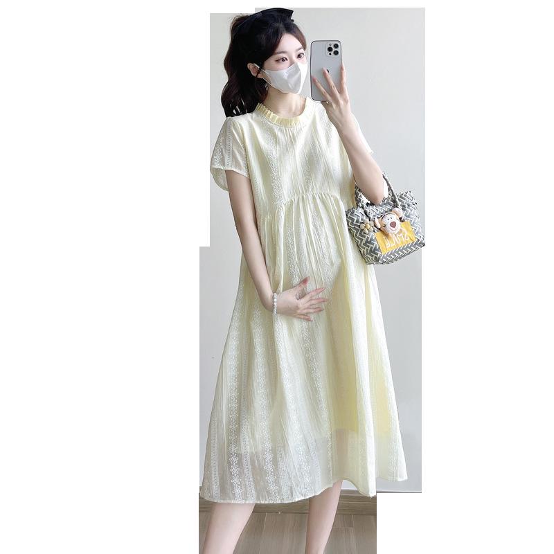 2026 Summer Korean Maternity Midi Dress: Simple, Fashionable, Loose, Plus Size, Slimming
