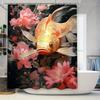 Luxury Golden Fish Peony Shower Curtain Extra Long Waterproof Bath Decor for Home Living Room Pink Floral Print Wall Hanging
