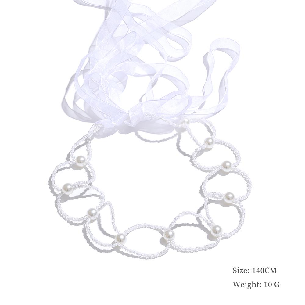 

Yhpup Fashion Simulated Pearls Crystal Chain White Lace Hairband Hair Bouquet for Women Fairy Headwear Accessories