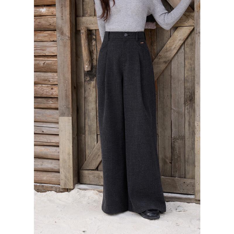 Women's High-Waist Wide-Leg Wool Blend Casual Pants