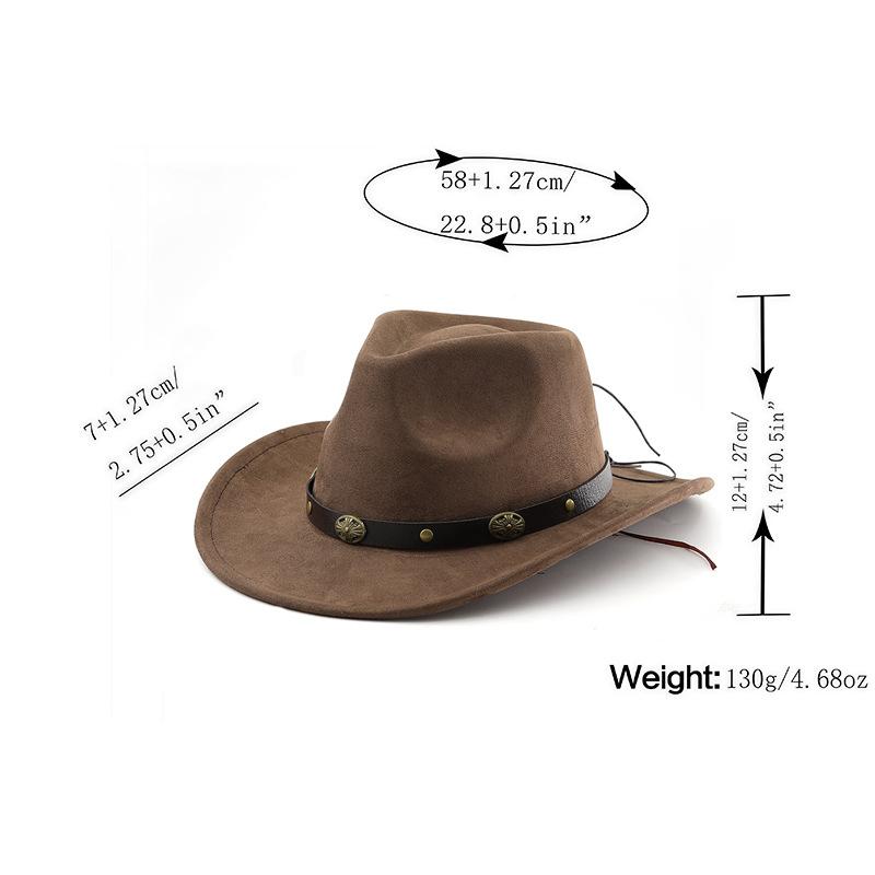 Western Suede Upturned Edge Western Cowboy Hat Men's and Women's Outdoor Travel Hat Rolled Brim Ethnic Style Top Hat Felt Hat