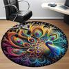 1PC Peacock Feather Mandala Office Round Rug, Non slip, Soft and Durable Office Rug for Interior Decoration, Perfect for Office