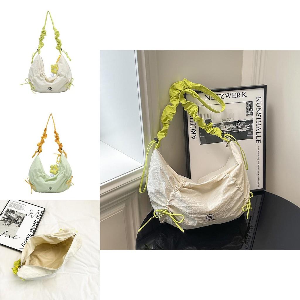 Nylon Zipper Closure Duffle Bag For Women With Wrinkled Shoulder Straps And Letter Prints