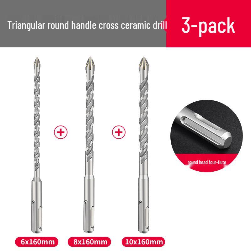 Triangle Tile Ceramic & Concrete Alloy Twist Drill Bit with Cross Round Shank