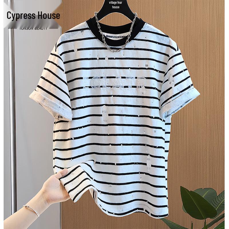 Sibaishe Women s Striped Round Neck T-Shirt S