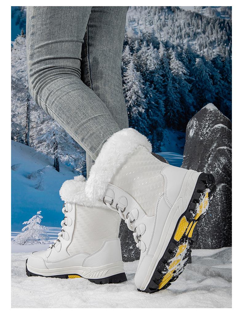Women's Winter High-Top Non-Slip Snow Boots with Long Fur - Warm Large Size Ski Boots