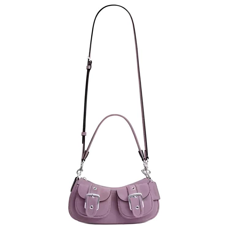 Coach Ashton 25 Metal Hardware Leather Shoulder Bag Medium Women Shoulder Bag Silver Light-Purple CDA95-SVIZ