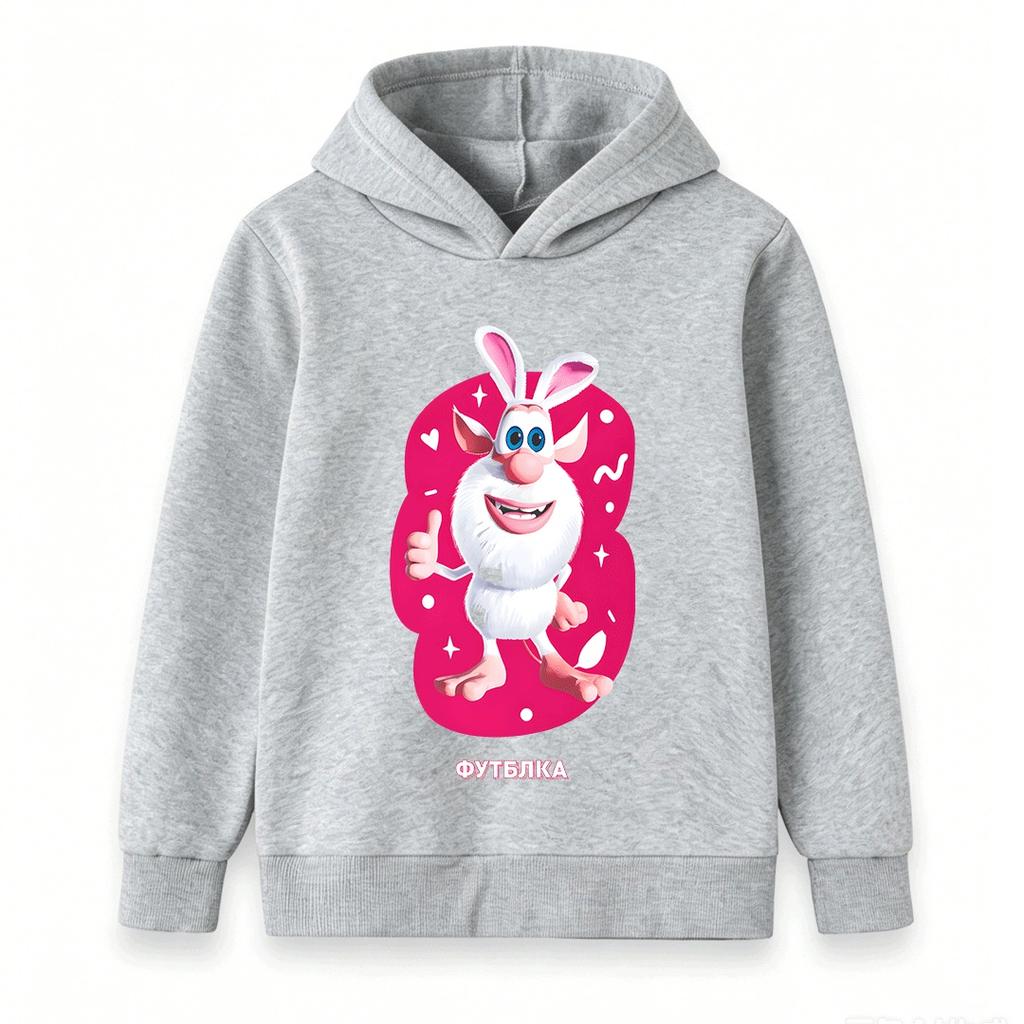 Kids Boys Girls Cartoon White Rabbit Print Pullover Hoodie Casual Soft Long Sleeve Warm Hooded Sweatshirt for Children Daily Outdoor Streetwear