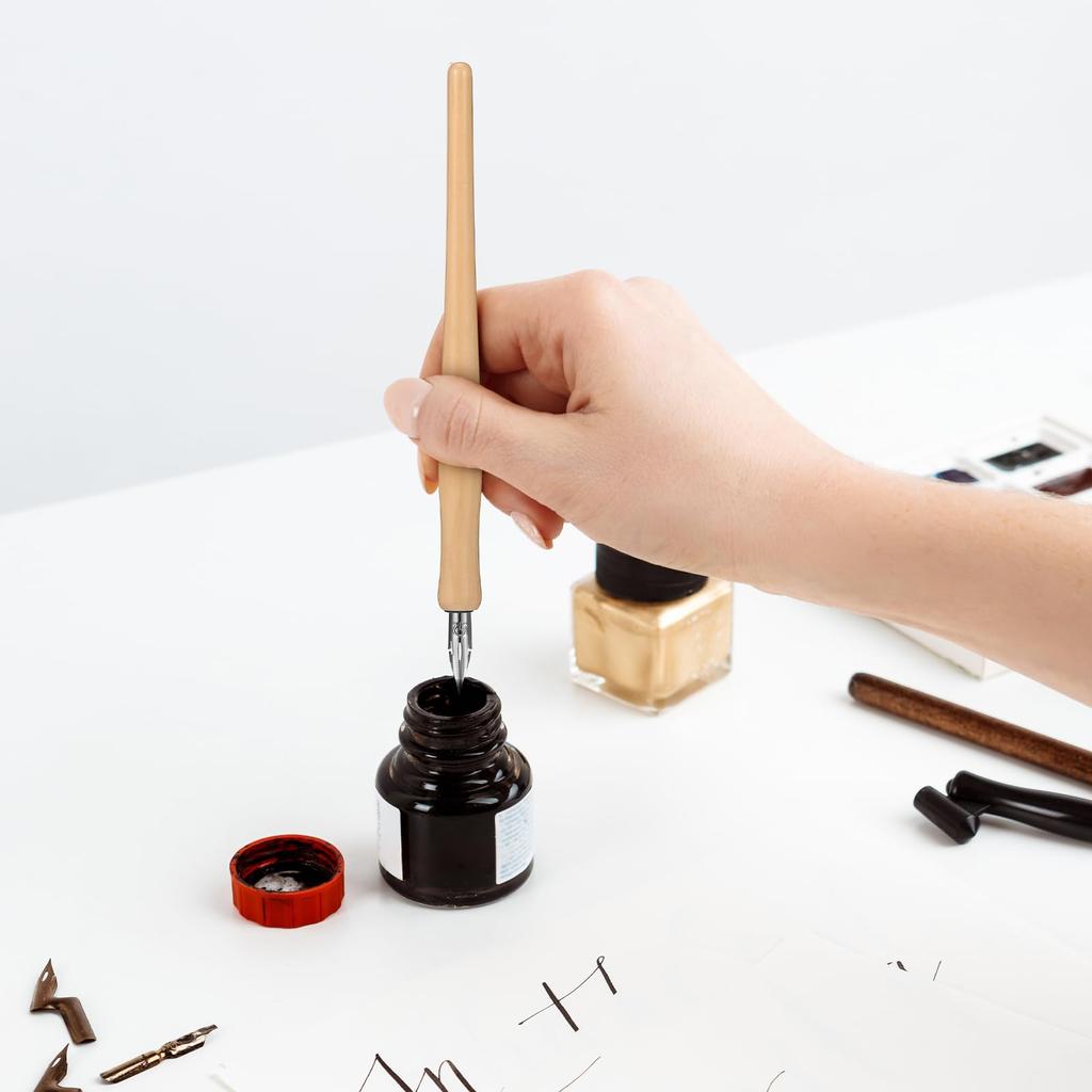 1 Set of Lightweight Solid Wood Fountain Pen Nibs for Calligraphy and More (WD366-0.5mm) Painting, Practice,