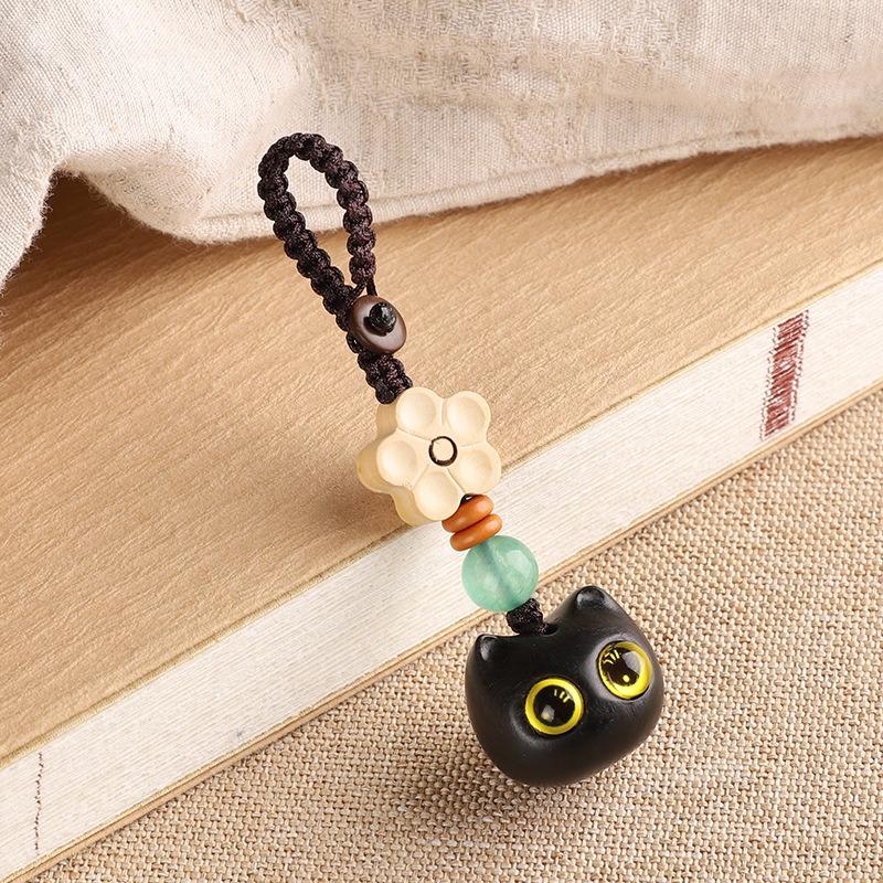 Buddhism Lotusblomma Nyckelring Tillbehör Trä Buddha Lyckobringande Pärlor Nyckelring Jadepärla Telefonamulett Väskspänne Kinesisk Charm