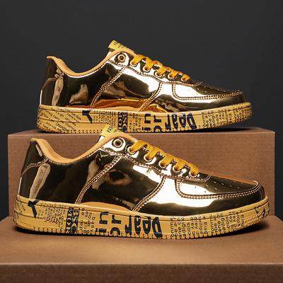 Fashion Brand Fashion Mirror Luxury Shoes for Men Women Glitter Leather Shoes Casual Men Golden Designer Shoes Men Sneakers Big Size 46