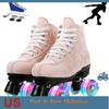 YYW Flashing Roller Skates Beginner Women Outdoor Skating Sneakers 4 Wheels Skate Shoes Size 32 33 34-45 Girls Quad Double-Row