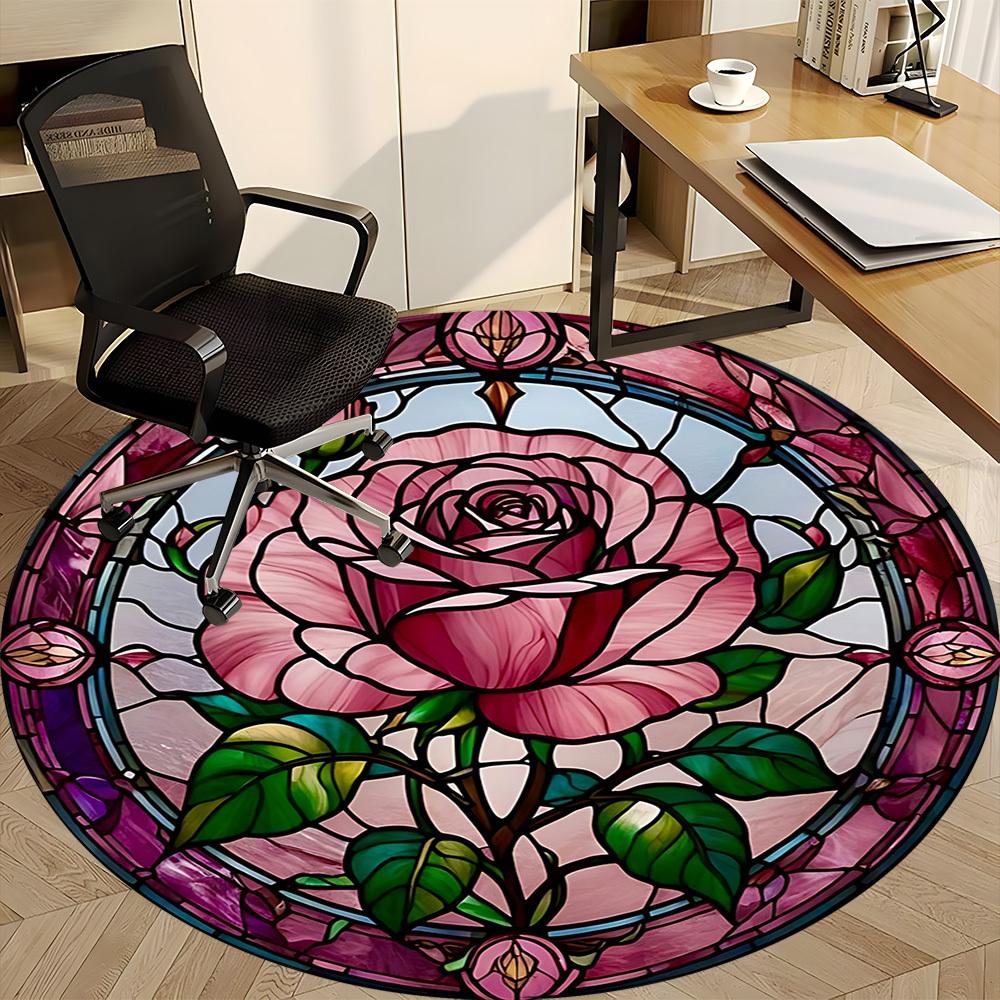 1pc Rose StainedGlass Office Round Area Rug, Under Office Chairs Bedroom Living Room Home Decor, Room Deco, Available in Various Sizes L1024245