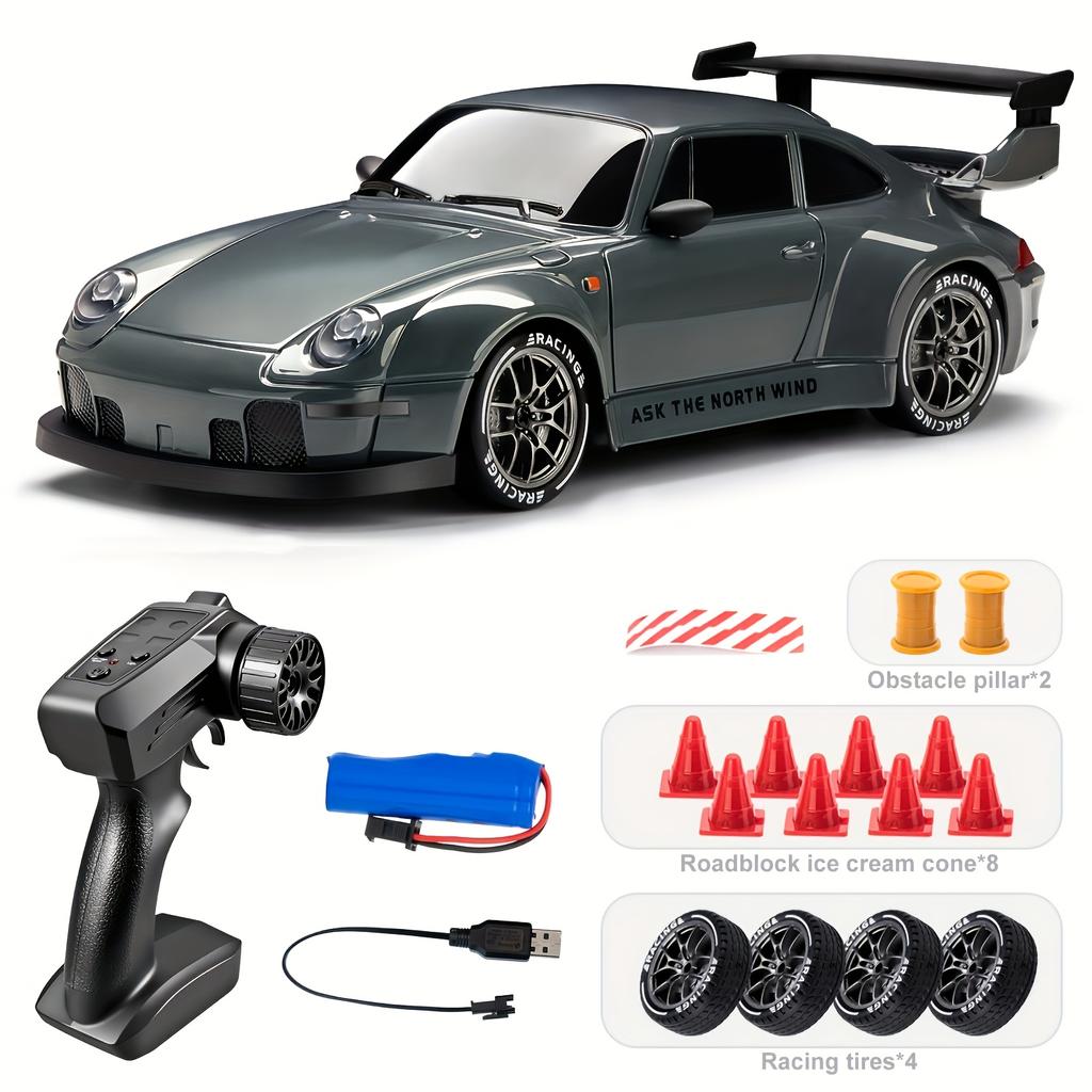 Remote Control , 1:24 Scale RC Drift , 2.4Ghz 4WD RC Toy with Lights, Tires, and Barricade Tool, Perfect Gift for Boys and Girls