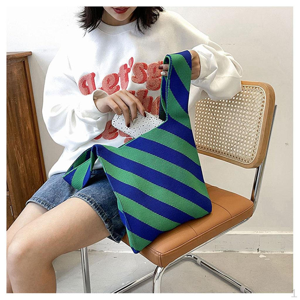 Плетеные Большие Сумки Вязаные Сумки на Плечо Женские Девочки Путешествия Повседневные Сумки-Тоуты с Клетчатым Узором для Отпуска blue green 790₽