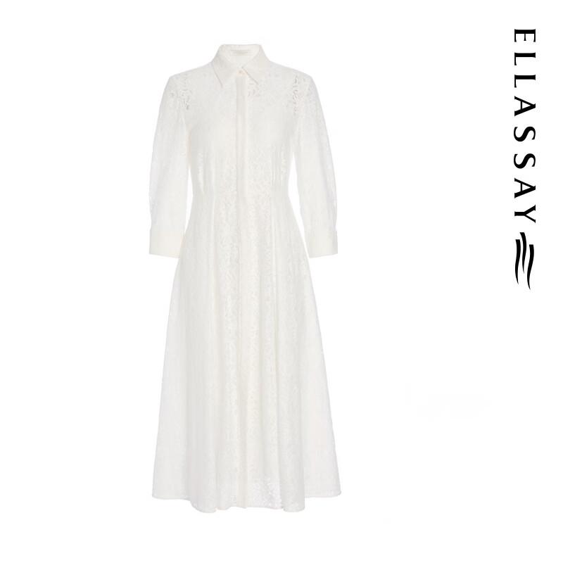 ELLASSAY Lyocell Cotton Blend Lace Shirt Dress