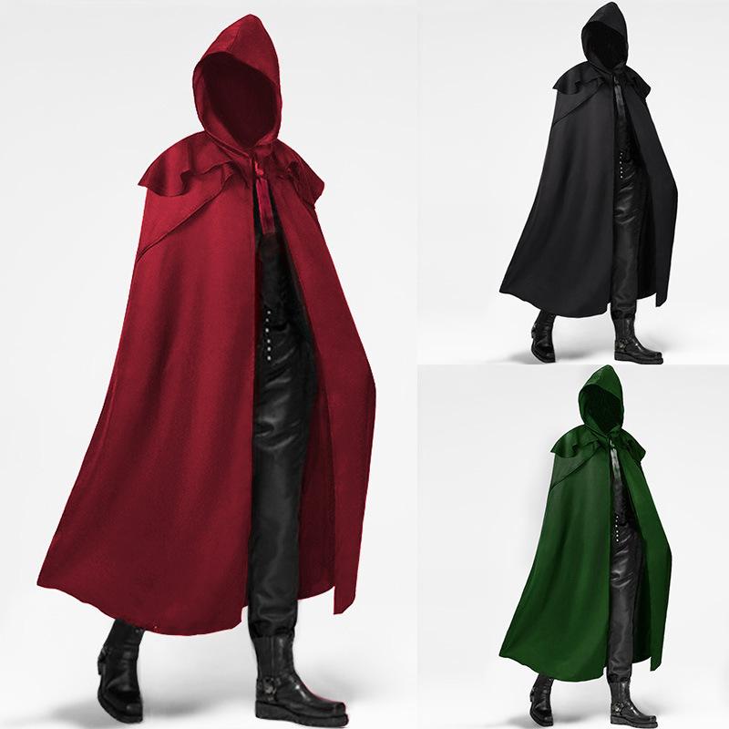 Nouveau Manteau à Capuche Long Rouge Gothique Printemps et Automne pour Hommes et Femmes, Bleu/Vert Médiéval Vintage Vêtement COS Cape Unisexe
