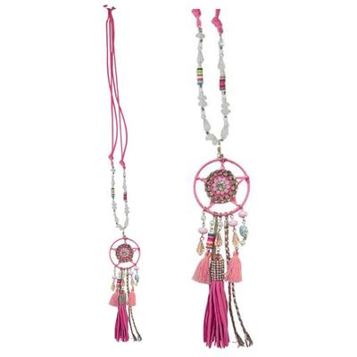 [Q5934] - Pink 'Boho' Long Necklace (dreamcatcher) - 90 Cm - 16x5 Cm