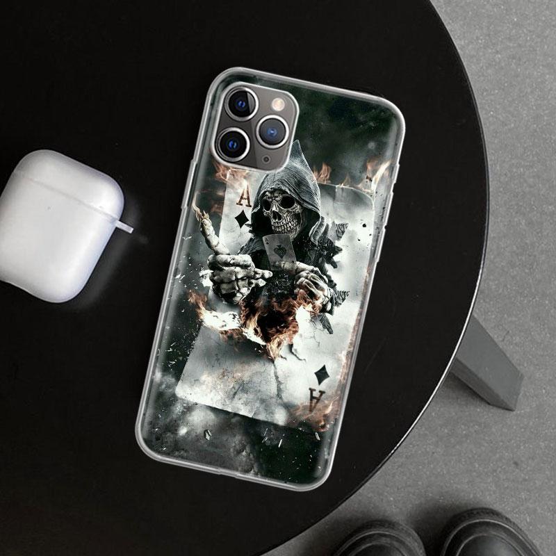 Reaper Skull Skeleton Gun Phone Case Cover for iPhone 11 12 13 Mini 14 15 Plus 16 Pro Max 17 Air 7 8 + SE Art Customized Fundas