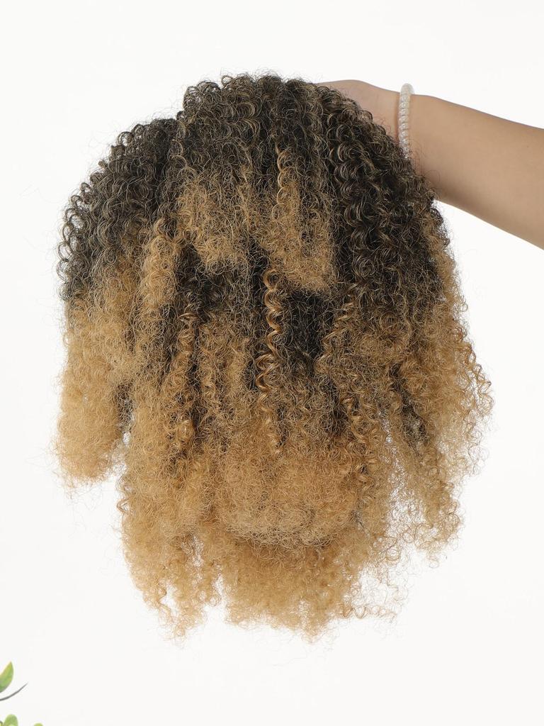 Synthetic Wig 12-inch Short Ponytail Afro Puff Kinky Curly Drawstring Ponytail Clip In Hair Extensions Natural Hairpiece Pony Tail For Women