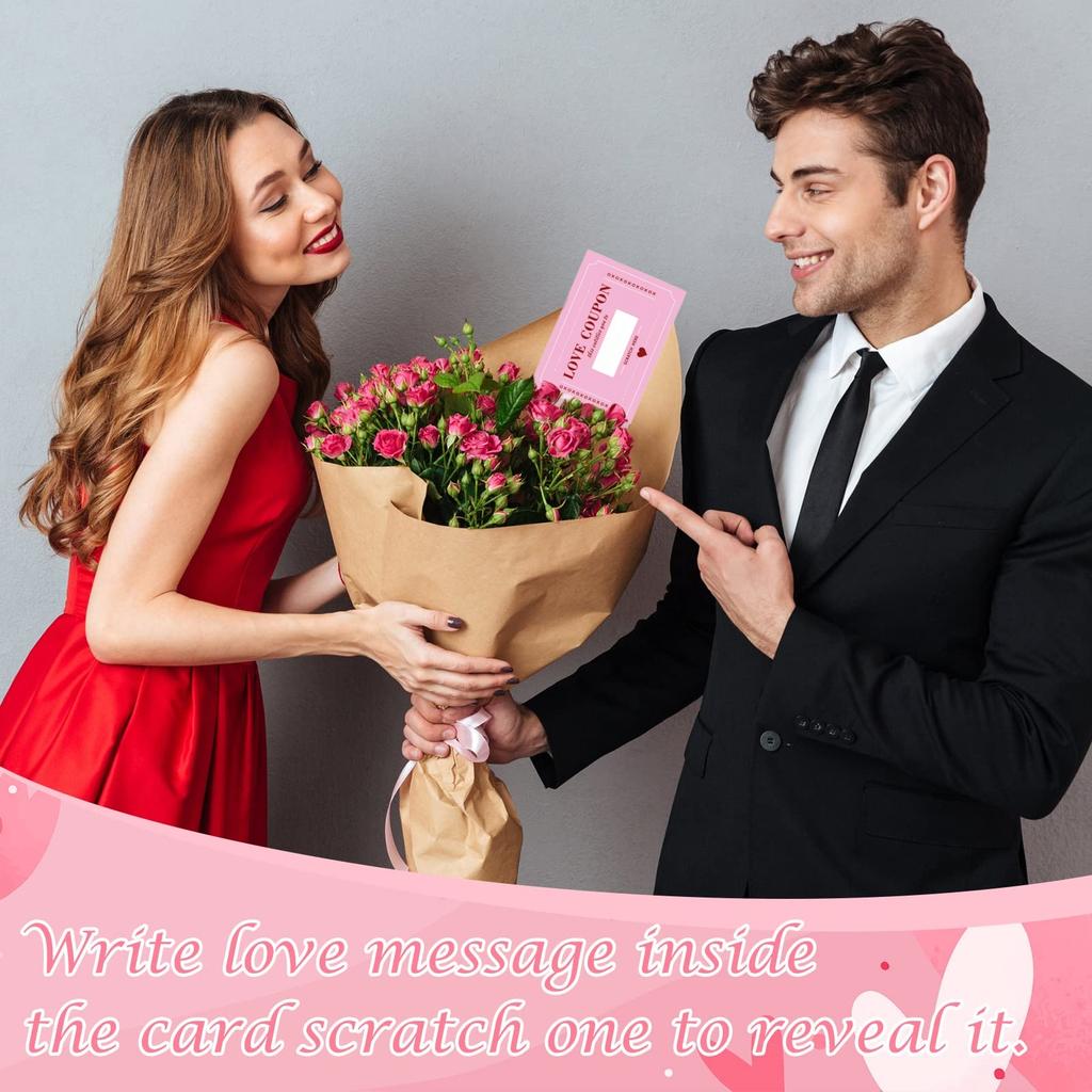 20Pcs Scratch-Off Cards Love Coupons DIY Valentine's Day Party Game Card with Scratch Off Stickers for Wedding Anniversary Gift
