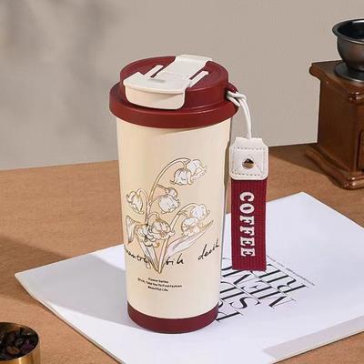 500ml Hrníček termoska Konvalinka Nerezová ocel Kawaii Květina Kelímek na kávu Termální kelímek na vodu Dárek k narozeninám pro nejlepší kamarádku
