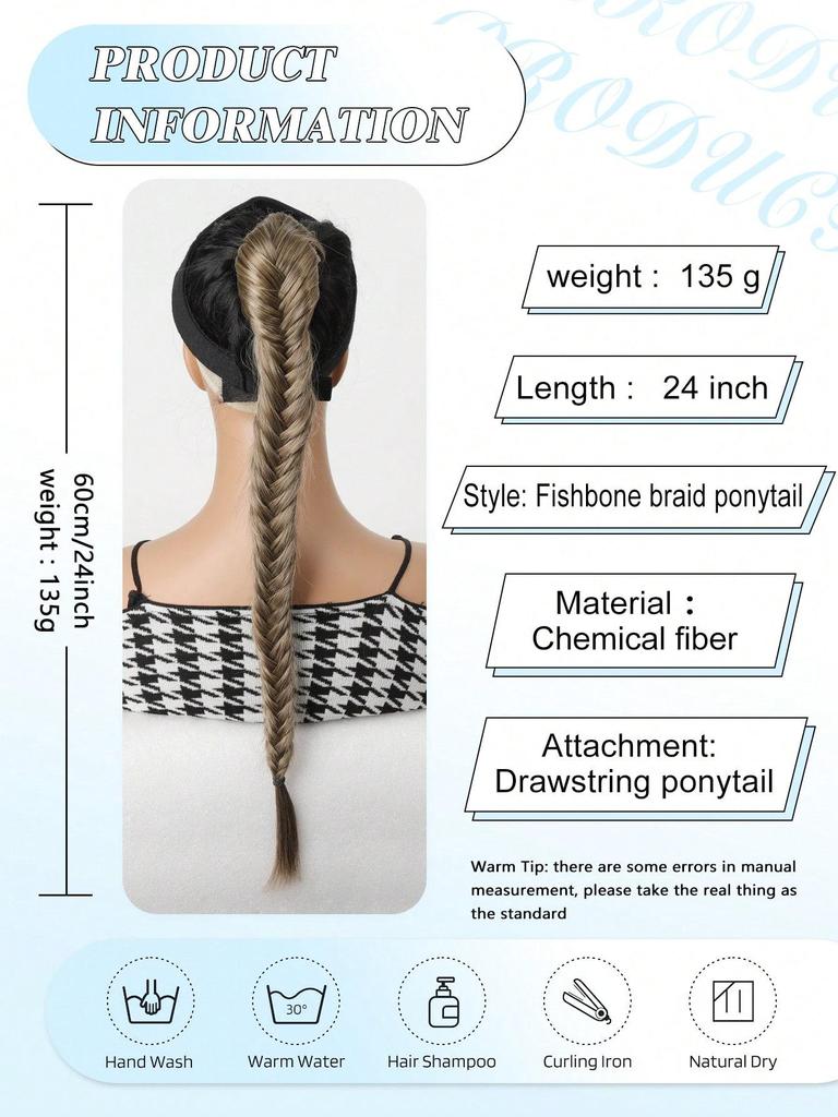 Extension per capelli con coulisse a spina di pesce intrecciata sintetica, per donne, 24 pollici, con coulisse a spina di pesce intrecciata