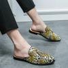 Fashion Summer Slip On Half Shoes For Men Leather Slippers Casual Mules Breathable Comfy Loafers Big Size Moccasins Leopard Fashion
