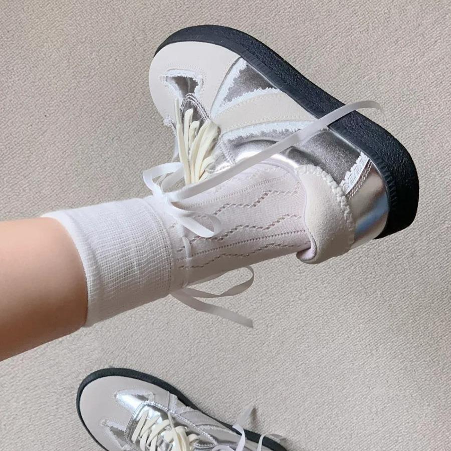 Sun Qian, the Same Virtual Lover, Silver German Training Shoes, Women's Shoes 2025 New Platform White Shoes, Retro Lace Board Shoes