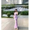 Yunnan holiday wind green floral suspender dress is beautiful, unique and beautiful, waist slim, hip wrap, fishtail skirt summer