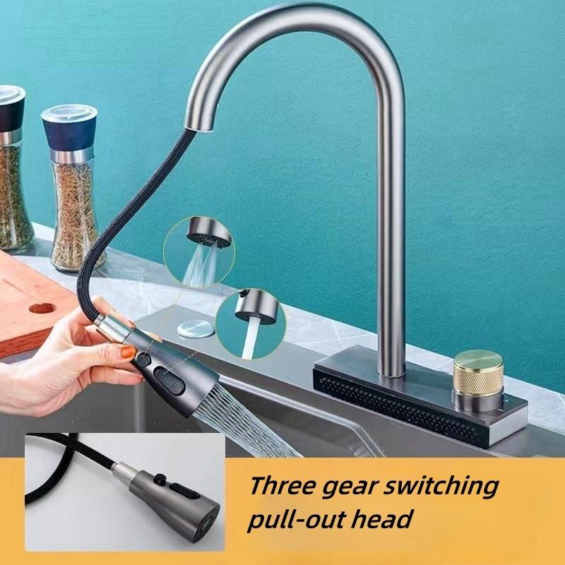 Household Pull-out 304 Stainless Steel Faucet Chrome Plated Gun Gray Hot And Cold Water Tap Kitchen Sink Faucet