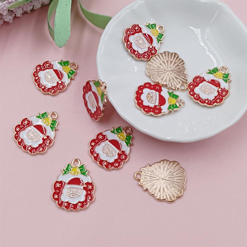 10Pcs DIY Cute Alloy Christmas Pendant Santa Claus Handwork Christmas Decorations Bell Necklace Oil Drip Christmas Tree Jewelry Accessories  Handmade