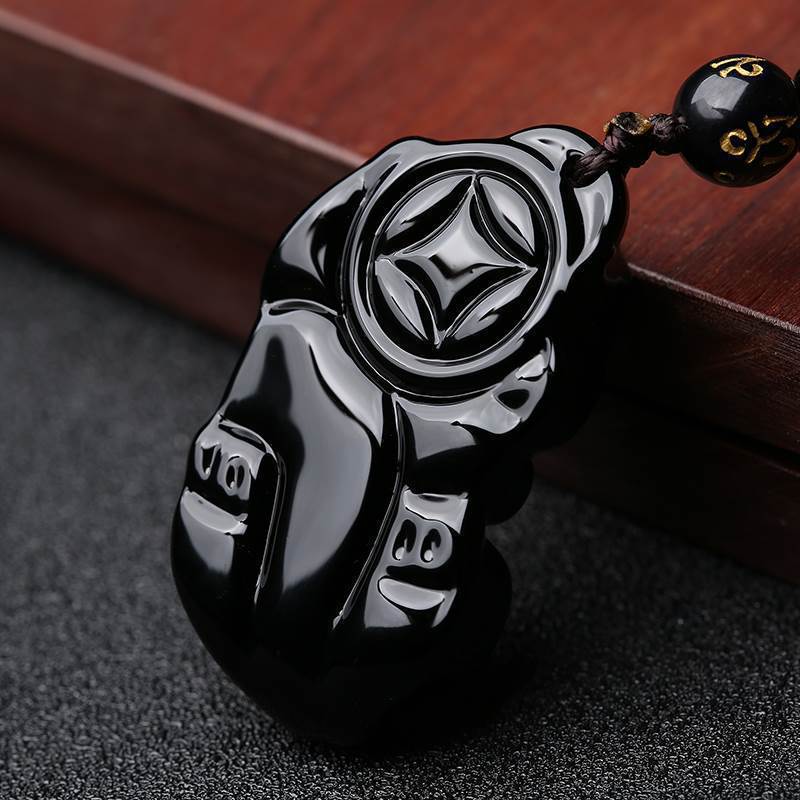 Natural Black Obsidian Pixiu Pendant Men's Necklace Women's Crystal Pendant Buddhist Bead Jewelry