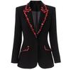 1 Piece  Luxury Red Bead Decoration Women's Black Slim Fit Suit European American Fashionable Party Sparkling Blazer Femmes Blazer Mujer