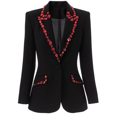 1 sztuka Luksusowa Czerwona Ozdoba z Koralików Damski Czarny Dopasowany Garnitur Europejski Amerykański Modny Imprezowy Błyszczący marynarka femmes blazer mujer